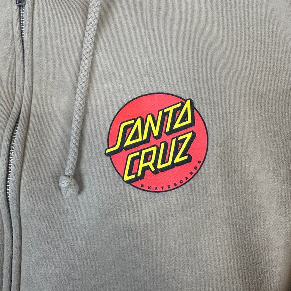 Santa Cruz Skateboards Hoodie Unisex Adult S Tan Zip Up Classic Dot Logo Pocket - Picture 4 of 10
